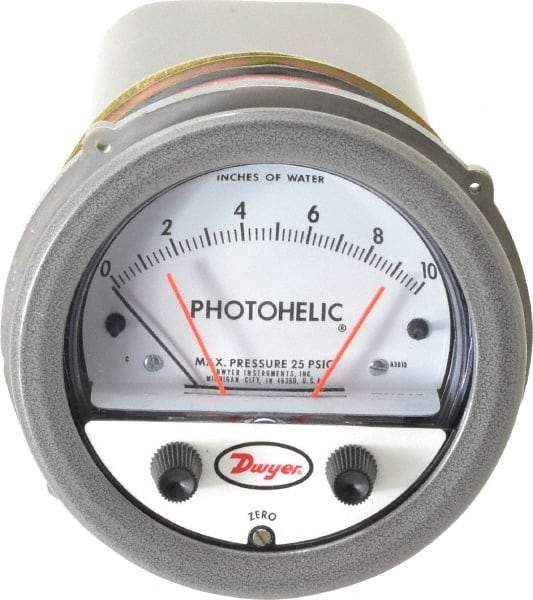 Dwyer - 25 Max psi, 2% Accuracy, NPT Thread Photohelic Pressure Switch - 1/8 Inch Thread, 10 Inch Water Column, 120°F Max - Caliber Tooling