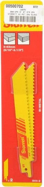 Starrett - 6" Long x 3/4" Thick, Bi-Metal Reciprocating Saw Blade - Straight Profile, 6 TPI, Toothed Edge, Universal Shank - Caliber Tooling