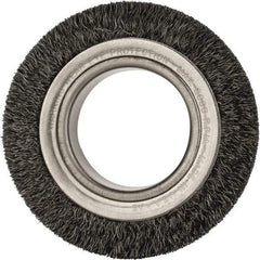 Anderson - 4-1/4" OD, 2" Arbor Hole, Crimped Steel Wheel Brush - 1-1/2" Face Width, 5/8" Trim Length, 0.0118" Filament Diam, 6,000 RPM - Caliber Tooling