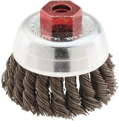 Anderson - 2-3/4" Diam, M10x1.50 Threaded Arbor, Steel Fill Cup Brush - 0.02 Wire Diam, 3/4" Trim Length, 14,000 Max RPM - Caliber Tooling