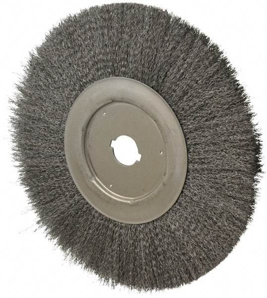 Anderson - 12" OD, 1-1/4" Arbor Hole, Crimped Steel Wheel Brush - 1/2" Face Width, 3" Trim Length, 0.0118" Filament Diam, 3,000 RPM - Caliber Tooling