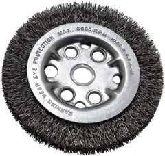 Anderson - 4-1/4" OD, 5/8" Arbor Hole, Crimped Steel Wheel Brush - 3/4" Face Width, 5/8" Trim Length, 0.014" Filament Diam, 6,000 RPM - Caliber Tooling