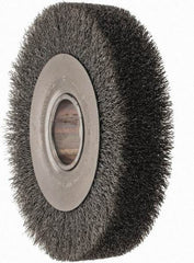 Anderson - 8" OD, 2" Arbor Hole, Crimped Steel Wheel Brush - 1-5/8" Face Width, 1-1/2" Trim Length, 0.01" Filament Diam, 4,500 RPM - Caliber Tooling