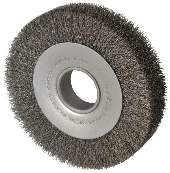 Anderson - 8" OD, 2" Arbor Hole, Crimped Steel Wheel Brush - 1-5/8" Face Width, 1-1/2" Trim Length, 0.014" Filament Diam, 4,500 RPM - Caliber Tooling