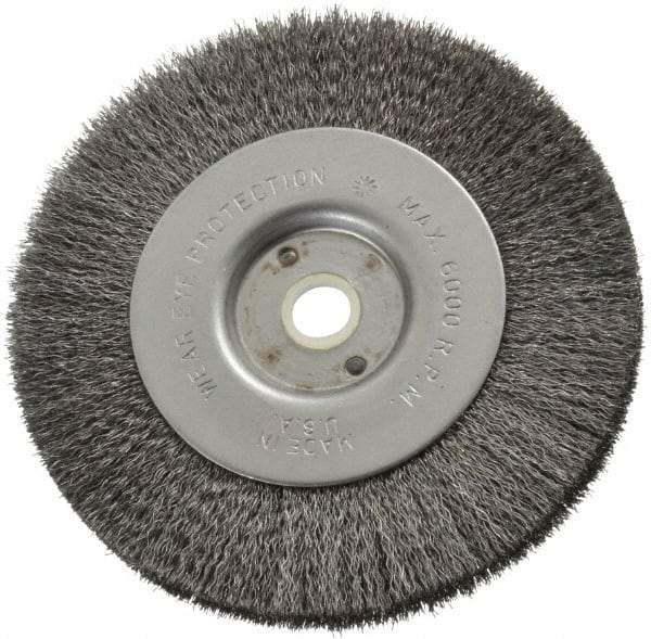 Anderson - 4" OD, 1/2" Arbor Hole, Crimped Steel Wheel Brush - 11/32" Face Width, 13/16" Trim Length, 0.006" Filament Diam, 6,000 RPM - Caliber Tooling