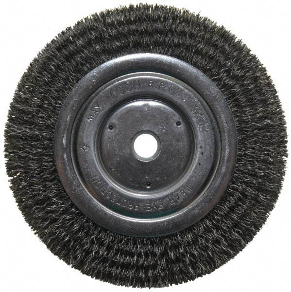 Anderson - 6" OD, 5/8" Arbor Hole, Crimped Steel Wheel Brush - 1/2" Face Width, 1-1/16" Trim Length, 0.014" Filament Diam, 6,000 RPM - Caliber Tooling