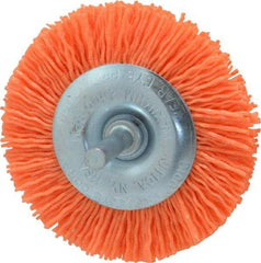 Dico - 3" OD, 1/4" Shank Diam, Crimped Nylon Wheel Brush - 3/8" Face Width - Caliber Tooling