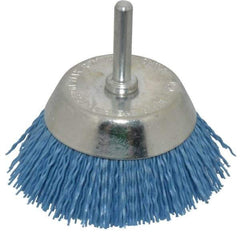 Dico - 2-1/2" Diam, 1/4" Shank Diam, Nylon Fill Cup Brush - Aluminum Oxide Abrasive Material, 0.03 Wire Diam - Caliber Tooling