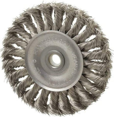 Anderson - 4" OD, 1/2" Arbor Hole, Knotted Stainless Steel Wheel Brush - 1/2" Face Width, 1" Trim Length, 0.014" Filament Diam, 20,000 RPM - Caliber Tooling