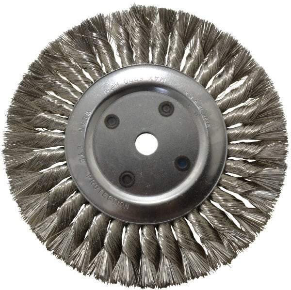 Anderson - 8" OD, 5/8" Arbor Hole, Knotted Stainless Steel Wheel Brush - 5/8" Face Width, 1-3/4" Trim Length, 0.012" Filament Diam, 6,000 RPM - Caliber Tooling