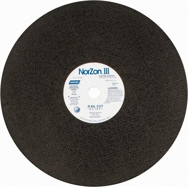 Norton - 16" 30 Grit Zirconia Alumina Cutoff Wheel - 1/8" Thick, 1" Arbor, 4,800 Max RPM, Use with Electric & Gas Powered Saws - Caliber Tooling