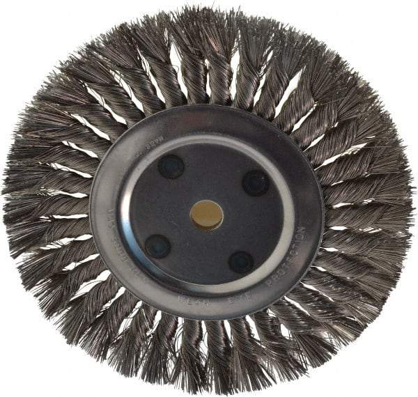 Anderson - 8" OD, 5/8" Arbor Hole, Knotted Stainless Steel Wheel Brush - 5/8" Face Width, 1-3/4" Trim Length, 0.016" Filament Diam, 6,000 RPM - Caliber Tooling