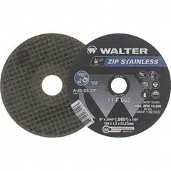 WALTER Surface Technologies - 6" Aluminum Oxide Cutoff Wheel - 3/64" Thick, 7/8" Arbor, 10,200 Max RPM, Use with Die Grinders - Caliber Tooling