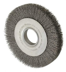 Anderson - 8" OD, 2" Arbor Hole, Crimped Steel Wheel Brush - 1-1/8" Face Width, 1-1/2" Trim Length, 0.014" Filament Diam, 4,500 RPM - Caliber Tooling