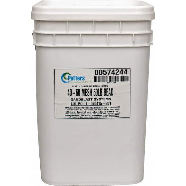 Made in USA - Coarse/Medium Grade Smooth Glass Bead - 40 to 60 Grit, 50 Lb Pail - Caliber Tooling