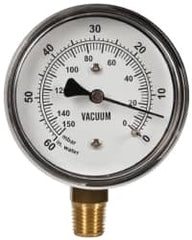 Gast - 1/4" NPT Vacuum Gauge - 0-60 psi Pressure, 0-150 Millibars - Caliber Tooling