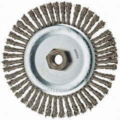 Anderson - 6" OD, 5/8-11 Arbor Hole, Knotted Stainless Steel Wheel Brush - 3/16" Face Width, 1-1/8" Trim Length, 0.02" Filament Diam, 12,500 RPM - Caliber Tooling