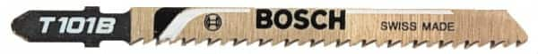 Bosch - 4" Long, 10 Teeth per Inch, High Carbon Steel Jig Saw Blade - Toothed Edge, 0.28" Wide x 0.06" Thick, T-Shank, Ground Taper Tooth Set - Caliber Tooling