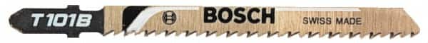 Bosch - 4" Long, 10 Teeth per Inch, Bi-Metal Jig Saw Blade - Toothed Edge, 0.3" Wide x 0.04" Thick, U-Shank, Mill Side Tooth Set - Caliber Tooling