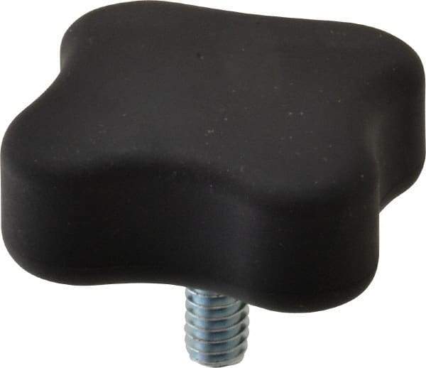 Gibraltar - 1-3/4" Head Diam, 4 Point Lobed Knob - 1/4-20 Stem, Thermoplastic Elastomer, Black - Caliber Tooling