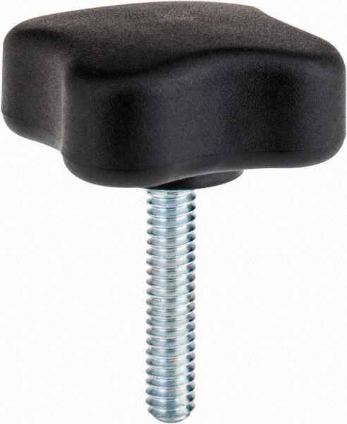 Gibraltar - 1-3/4" Head Diam, 4 Point Lobed Knob - 1/4-20 Stem, Thermoplastic Elastomer, Black - Caliber Tooling