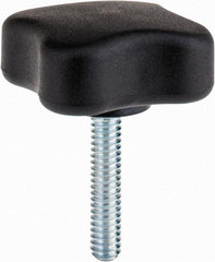 Gibraltar - 1-3/4" Head Diam, 4 Point Lobed Knob - 1/4-20 Stem, Thermoplastic Elastomer, Black - Caliber Tooling