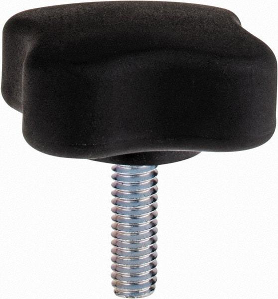 Gibraltar - 1.99" Head Diam, 4 Point Lobed Knob - 5/16-18 Stem, Thermoplastic Elastomer, Black - Caliber Tooling