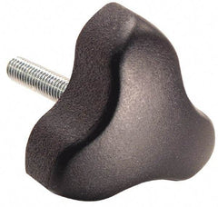 Gibraltar - 1.77" Head Diam, 3 Point Lobed Knob - 1/4-20 Stem, Thermoplastic Elastomer, Black - Caliber Tooling