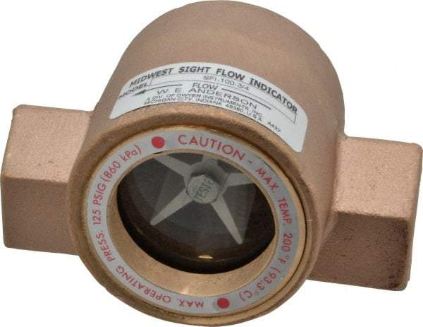 Dwyer - 3/4 Inch, Bronze Body Sight Flow Indicator - 125 Max psi, 4 Inch Overall Length, 200°F - Caliber Tooling