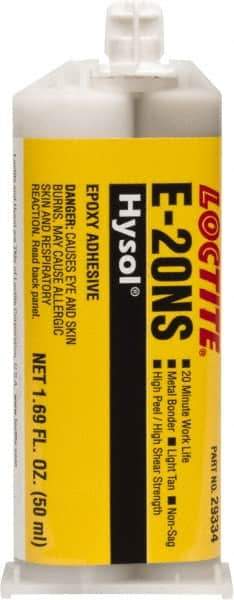 Loctite - 50 mL Cartridge Two Part Epoxy - 20 min Working Time, 2,790 psi Shear Strength, Series E-20NS - Caliber Tooling