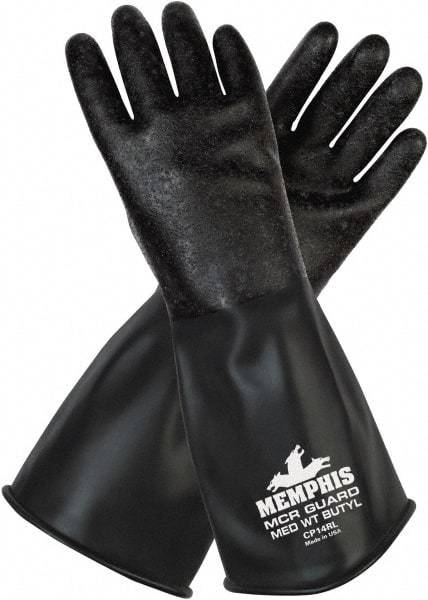 MCR Safety - Size M (8), 14" Long, 14 mil Thick, Butyl Chemical Resistant Gloves - Smooth Finish, Black - Caliber Tooling