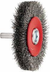 Value Collection - 2-5/8" OD, 1/4" Shank Diam, Crimped Steel Wheel Brush - 1/2" Face Width, 1/2" Trim Length, 0.008" Filament Diam, 15,000 RPM - Caliber Tooling