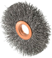 Value Collection - 2-1/2" OD, 1/2" Arbor Hole, Crimped Steel Wheel Brush - 3/8" Face Width, 3/4" Trim Length, 0.012" Filament Diam, 15,000 RPM - Caliber Tooling