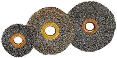 Value Collection - 2" OD, 1/2" Arbor Hole, Crimped Brass-Coated Steel Wheel Brush - 5/16" Face Width, 1/2" Trim Length, 0.007" Filament Diam, 15,000 RPM - Caliber Tooling