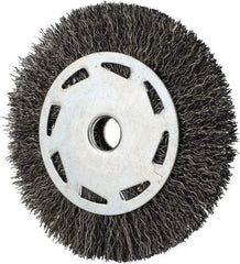 Value Collection - 4" OD, 1/2" Arbor Hole, Crimped Steel Wheel Brush - 7/16" Face Width, 23/32" Trim Length, 0.012" Filament Diam, 5,000 RPM - Caliber Tooling