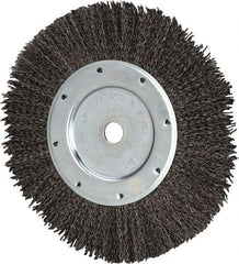 Value Collection - 8" OD, 1/2" Arbor Hole, Crimped Steel Wheel Brush - 9/16" Face Width, 1-9/16" Trim Length, 0.012" Filament Diam, 4,500 RPM - Caliber Tooling