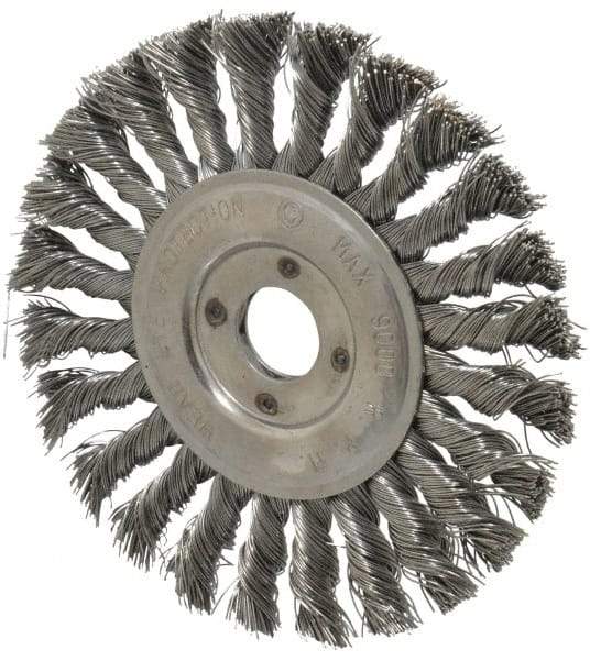 Value Collection - 6" OD, 7/8" Arbor Hole, Knotted Steel Wheel Brush - 1/2" Face Width, 1-1/2" Trim Length, 0.012" Filament Diam, 9,000 RPM - Caliber Tooling