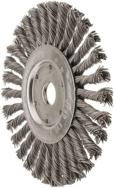 Value Collection - 7" OD, 7/8" Arbor Hole, Knotted Steel Wheel Brush - 1/2" Face Width, 1-11/16" Trim Length, 0.015" Filament Diam, 9,000 RPM - Caliber Tooling