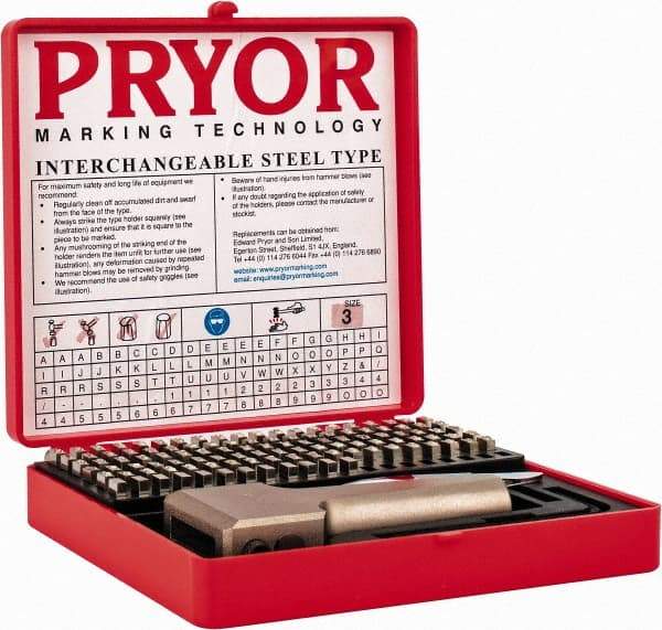 Pryor - 112 Piece, 1/8 Inch Character, Hardened Steel Type Set - 9 Character Capacity - Caliber Tooling