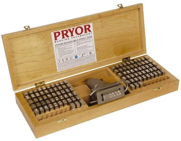 Pryor - 106 Piece, 3/8 Inch Character, Hardened Steel Type Set - 6 Character Capacity - Caliber Tooling