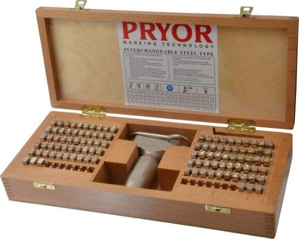 Pryor - 106 Piece, 1/4 Inch Character, Hardened Steel Type Set - 6 Character Capacity - Caliber Tooling