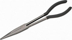 Value Collection - 11" OAL, 4" Jaw Length x 11/16" Jaw Width, Long Nose Pliers - Serrated Jaw, Straight Head, Plastic Dipped Handles - Caliber Tooling