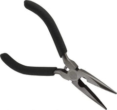 Value Collection - 5" OAL, 1-1/2" Jaw Length x 9/16" Jaw Width, Long Nose Side Cutting Mini Pliers - Serrated Jaw, Plastic Dipped Handles, with Spring - Caliber Tooling