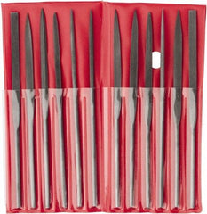 Value Collection - 12 Piece Swiss Pattern File Set - 5-1/2" Long, 2 Coarseness, Round Handle, Set Includes Barrette, Crossing, Equalling, Flat, Half Round, Knife, Round, Round Edge Joint, Slitting, Square, Three Square - Caliber Tooling