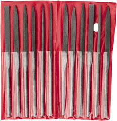 Value Collection - 12 Piece Swiss Pattern File Set - 6-1/4" Long, 2 Coarseness, Round Handle, Set Includes Barrette, Crossing, Equalling, Flat, Half Round, Knife, Round, Round Edge Joint, Slitting, Square, Three Square - Caliber Tooling