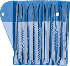 Value Collection - 10 Piece Swiss Pattern File Set - 7" Long, 2 Coarseness, Die Sinker's Handle, Set Includes Barrette, Crossing, Equalling, Flat, Half Round, Knife, Round, Round Edge Joint, Slitting, Square, Three Square - Caliber Tooling