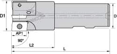 Kennametal - 3/4" Cut Diam, 0.357" Max Depth of Cut, 3/4" Shank Diam, 85.73mm OAL, Indexable Square Shoulder End Mill - AD.T 1035 Inserts, Weldon Shank, 0° Lead Angle, Through Coolant - Caliber Tooling