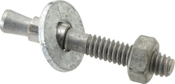 Concrete Wedge Anchor: 1/4″ Dia, 1-3/4″ OAL, 1-1/8″ Min Embedment 7/8″ Thread Length, Galvanized Steel, Hex Head