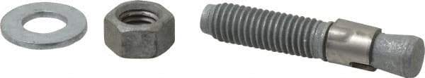 Made in USA - 1/2" Diam, 1/2" Drill, 2-3/4" OAL, 3-3/8" Min Embedment Wedge Expansion Concrete Anchor - Grade 5 Steel, Galvanized Finish, Hex Nut Head, Hex Drive, 1-1/2" Thread Length - Caliber Tooling