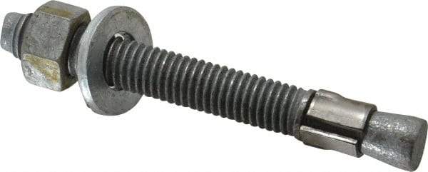 Made in USA - 1/2" Diam, 1/2" Drill, 4-1/4" OAL, 4-5/8" Min Embedment Wedge Expansion Concrete Anchor - Grade 5 Steel, Galvanized Finish, Hex Nut Head, Hex Drive, 3" Thread Length - Caliber Tooling